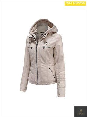 Faux Leather Moto Jacket with Removable Hood